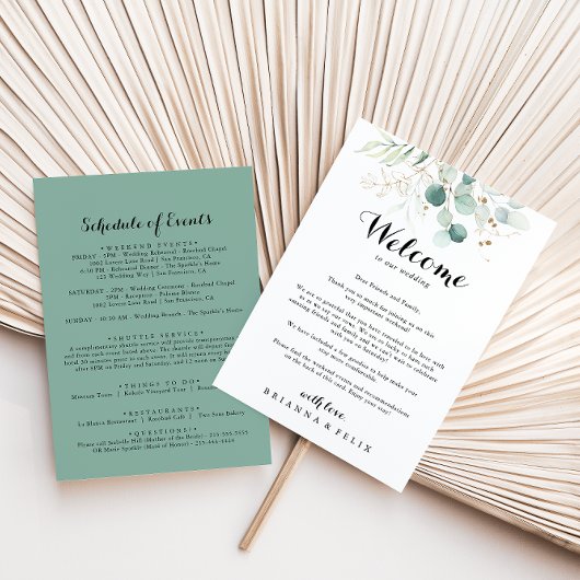 素朴ユーカリ金ゴールド結婚の歓迎レター