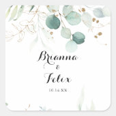 素朴ユーカリ金ゴールド結婚封筒用シール スクエアシール (正面)