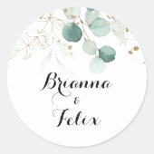 素朴ユーカリ金ゴールド結婚封筒用シール ラウンドシール (正面)