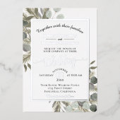 素朴ユーカリ&パインエレガントシルバー結婚ズ 箔招待状 (正面)
