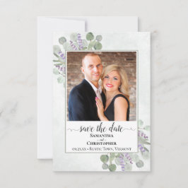 素朴ユーカリ&ラベンダーフォトシンプル結婚ズ セーブザデート