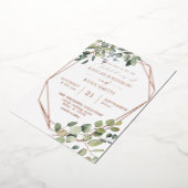 素朴ユーカリ&金ゴールドフレ結婚ームのフル実在 箔招待状 (回転した状態)