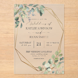 素朴ユーカリ&金ゴールドフレ結婚ーム アクリル招待状