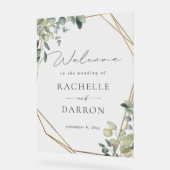 素朴ユーカリ&金ゴールド結婚ズ・ウェルカム アクリルサイン (傾斜)