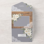 素朴ライトグレーホワイトフローラ結婚ウッド オールインワン招待状 (外側)