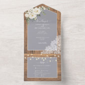 素朴ライトグレーホワイトフローラ結婚ウッド オールインワン招待状 (内側)