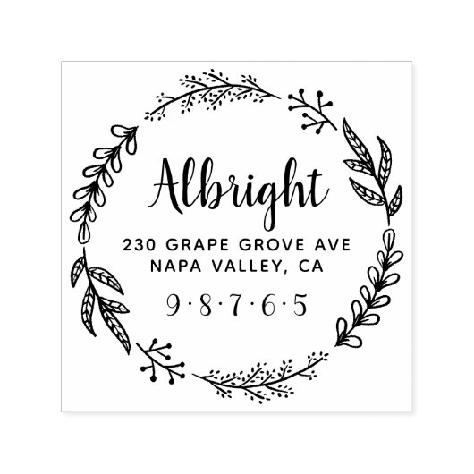 素朴リースかわいいスクリプト名差出人住所 セルフインキングスタンプ (デザイン)