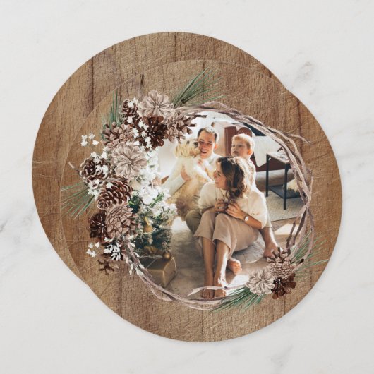 素朴リースのクリスマスの写真パーソナライズされた シーズンカード (正面/裏面)
