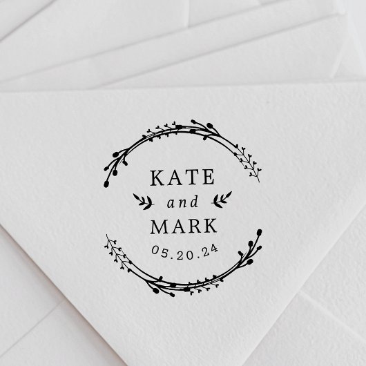 素朴リースカップル名ウェディング日付を保存 セルフインキングスタンプ