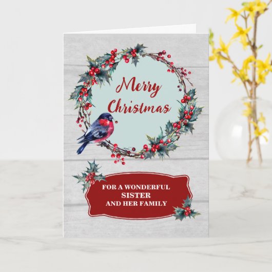 素朴リースシスター&ファミリーメリークリスマス カード (黄色い花)