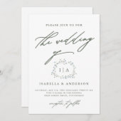 素朴リースセージ緑と白結婚の 招待状 (正面/裏面)