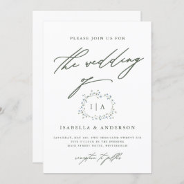 素朴リースセージ緑と白結婚の 招待状