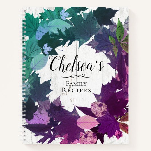 素朴リースティール(緑がかった色)パープルファミリーレシピブック ノートブック (正面)