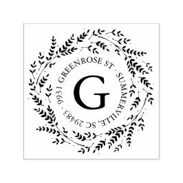 素朴リースモノグラムの住所スタンプ セルフインキングスタンプ