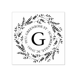 素朴リースモノグラムの住所スタンプ ラバースタンプ