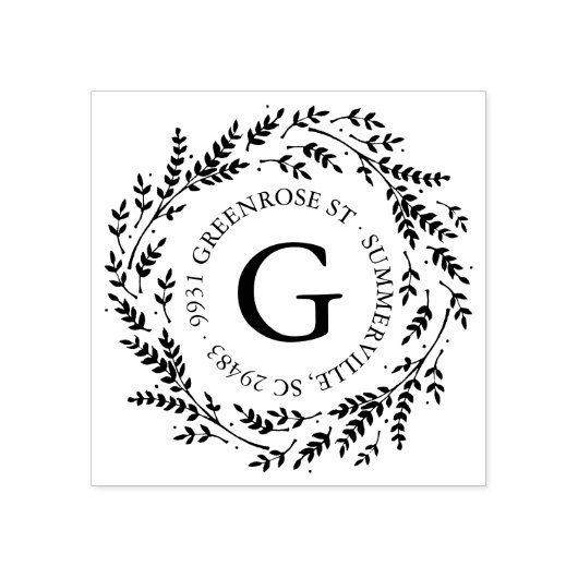 素朴リースモノグラムの住所スタンプ ラバースタンプ (インプリント)