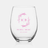 素朴リースモノグラム結婚のリハーサル ステムなしワイングラス (正面)