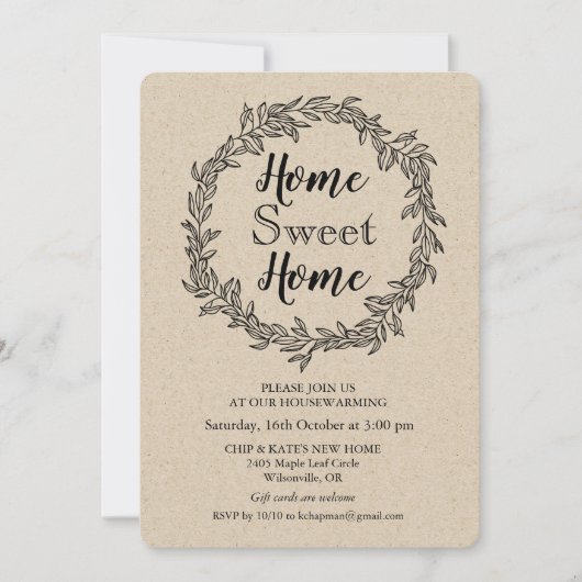 素朴リース引っ越し祝いパーティー招待状 招待状 (正面)