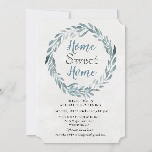 素朴リース水彩引っ越し祝いパーティー招待状 招待状 (正面)