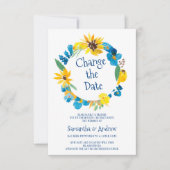 素朴リース水色変更日結婚付 招待状 (正面)