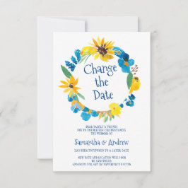 素朴リース水色変更日結婚付 招待状