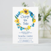 素朴リース水色変更日結婚付 招待状 (スタンド正面)