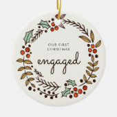 素朴リース第1回のクリスマス婚約した写真 セラミックオーナメント (正面)