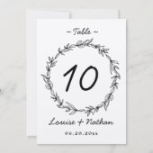 素朴リース結婚のテーブル番号 招待状 (裏面)