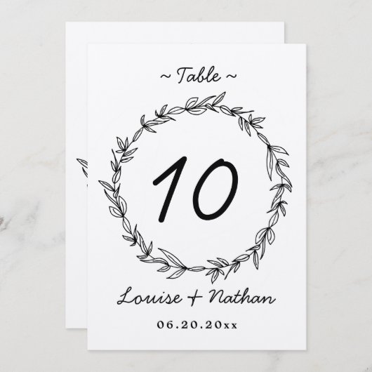 素朴リース結婚のテーブル番号 招待状 (正面/裏面)