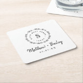 素朴リース結婚モノグラム スクエアペーパーコースター (アングル)