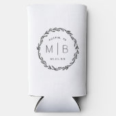素朴リース結婚モノグラム |白 スリム缶クーラー (正面)