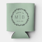 素朴リース結婚モノグラム | Sage 缶クーラー (正面)