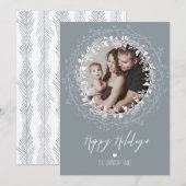 素朴リース&シルバーブラシスクリプトホリデーフォト シーズンカード (正面/裏面)