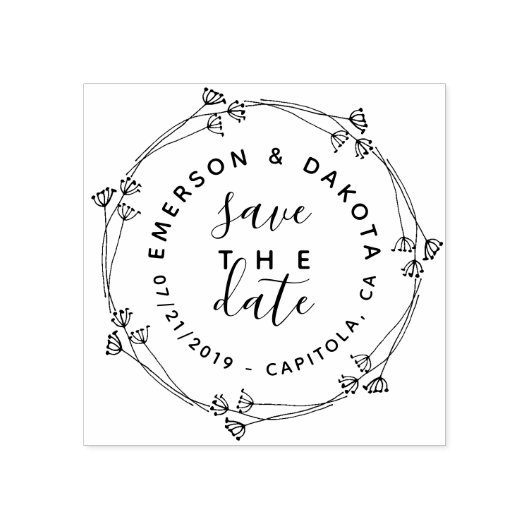 素朴リース&スクリプトWeddinの日付を保存モダンする ラバースタンプ (インプリント)