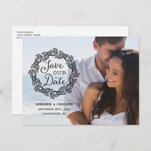 素朴リース | 書道の写真の日付の保存 案内ポストカード (正面/裏面)