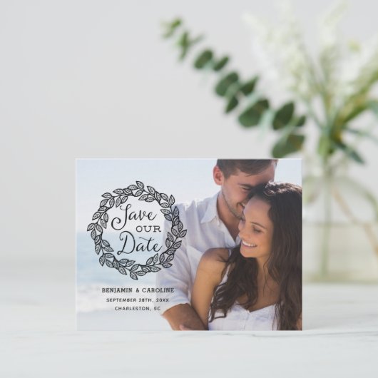 素朴リース | 書道の写真の日付の保存 案内ポストカード (スタンド正面)