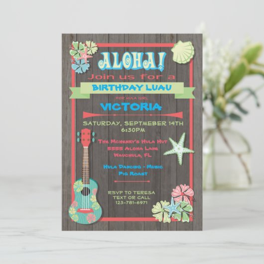 素朴ルアウ（ハワイ式宴会）熱帯ビーチ招待状 招待状 (スタンド正面)