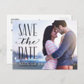 素朴レタリングオーバーレイ写真の保存日付 案内ポストカード (正面/裏面)