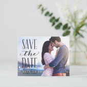 素朴レタリングオーバーレイ写真の保存日付 案内ポストカード (スタンド正面)