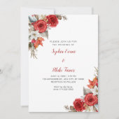 素朴レッドエレガントローゼス秋ホワイト結婚ズ 招待状 (正面)