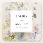 素朴レトロ水彩野結婚花 スクエアペーパーコースター (正面)