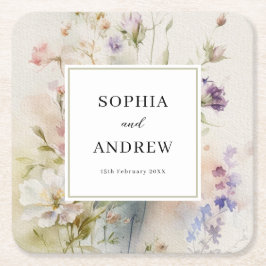 素朴レトロ水彩野結婚花 スクエアペーパーコースター