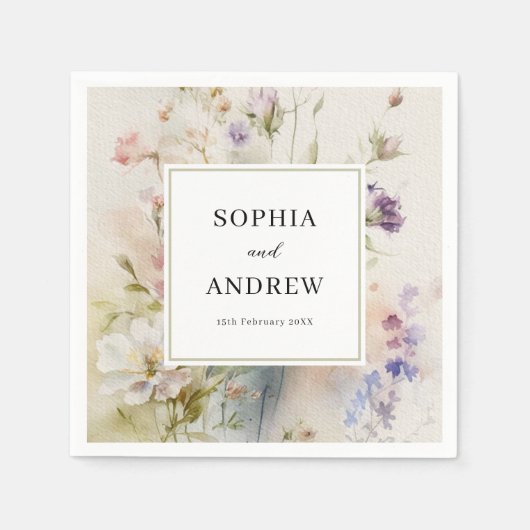 素朴レトロ水彩野結婚花 スタンダードカクテルナプキン (正面)