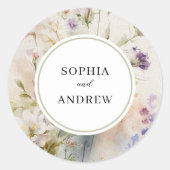 素朴レトロ水彩野結婚花 ラウンドシール (正面)