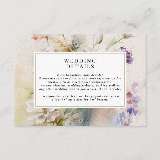 素朴レトロ水彩野花結婚詳細 エンクロージャーカード (正面)