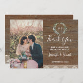 素朴レースモノグラ結婚ム写真サンキューカード (正面/裏面)