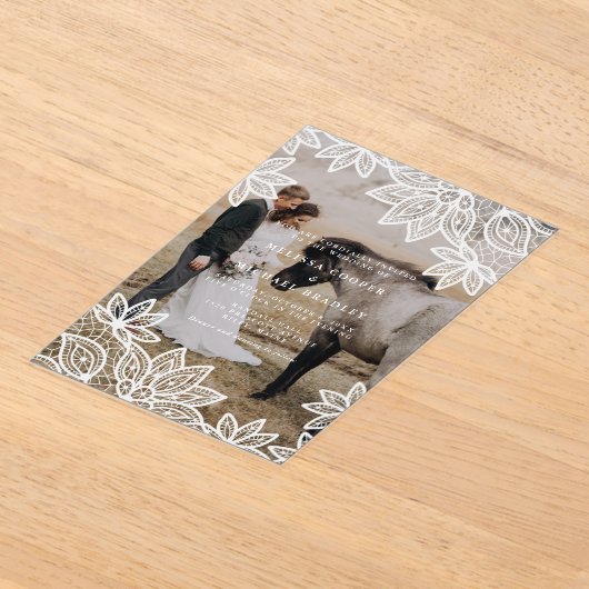 素朴レース結婚写真 アクリル招待状 (レイダウン)