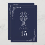 素朴ロブスターダーク結婚ブルーの表番号 招待状 (正面/裏面)