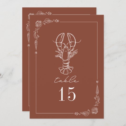 素朴ロブスターテラ結婚コッタのテーブル番号 招待状 (正面/裏面)