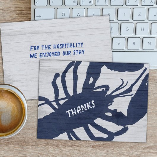 素朴ロブスターネイビーブルーウッドグレインありがとう サンキューカード